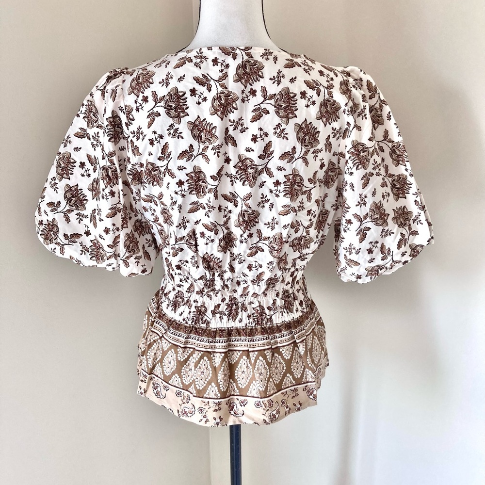 Loft Bohemian Mixed-Pattern Peplum Blouse Size M - Picture 8 of 10